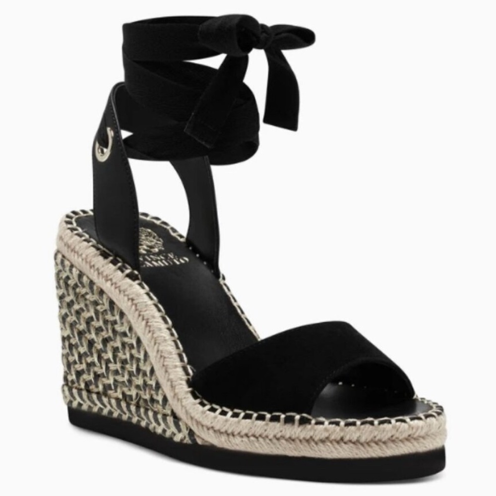 Vince Camuto Black and Tan Wedge Sandals